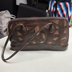 Brown Leather Handbag with Floral Design